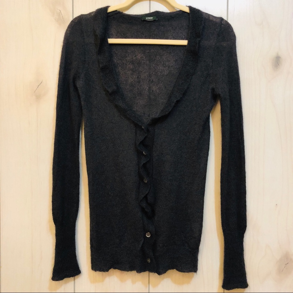 J. Crew Charcoal Ruffled Cardigan